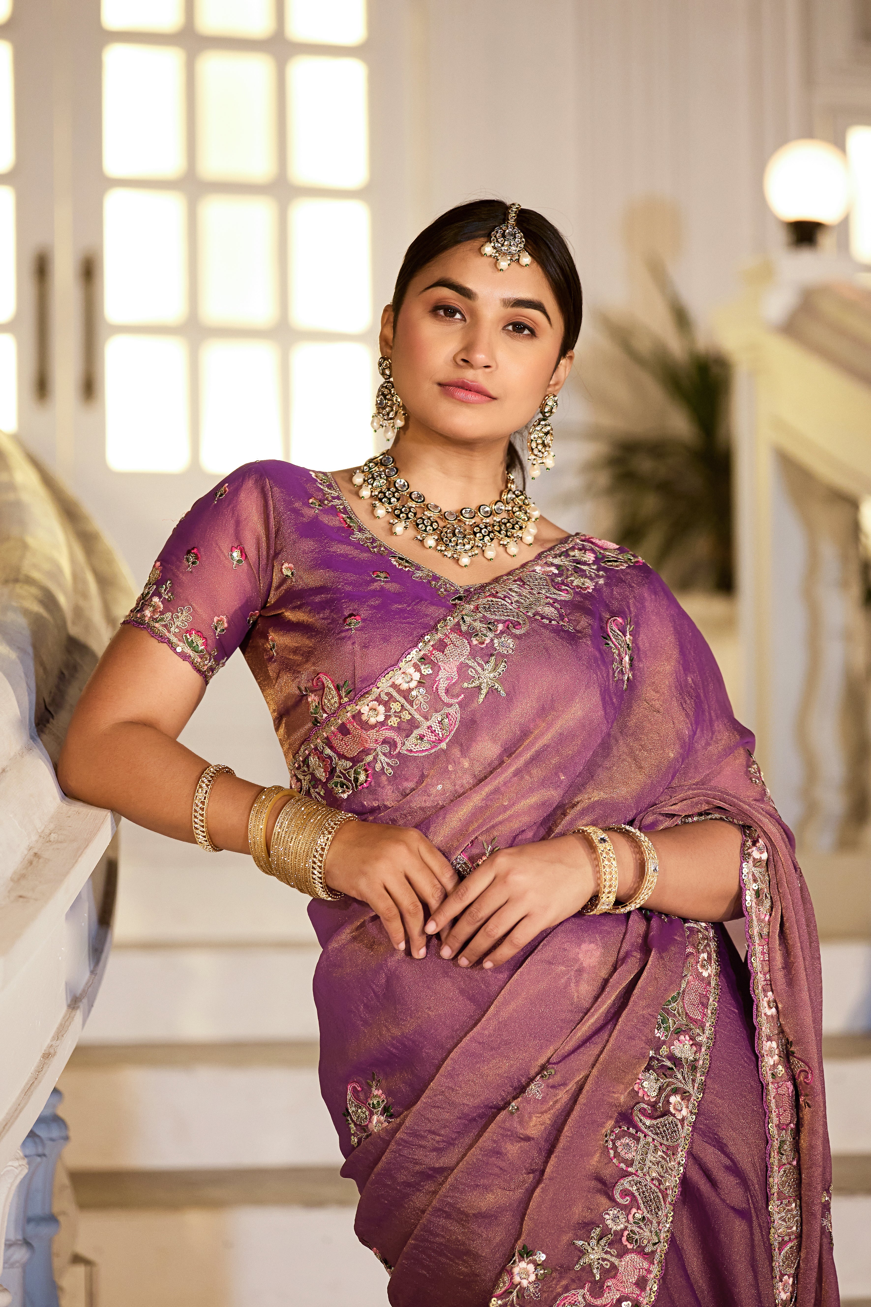 Nazakat Moss Shimmer Embroidered Saree with Designer Blouse