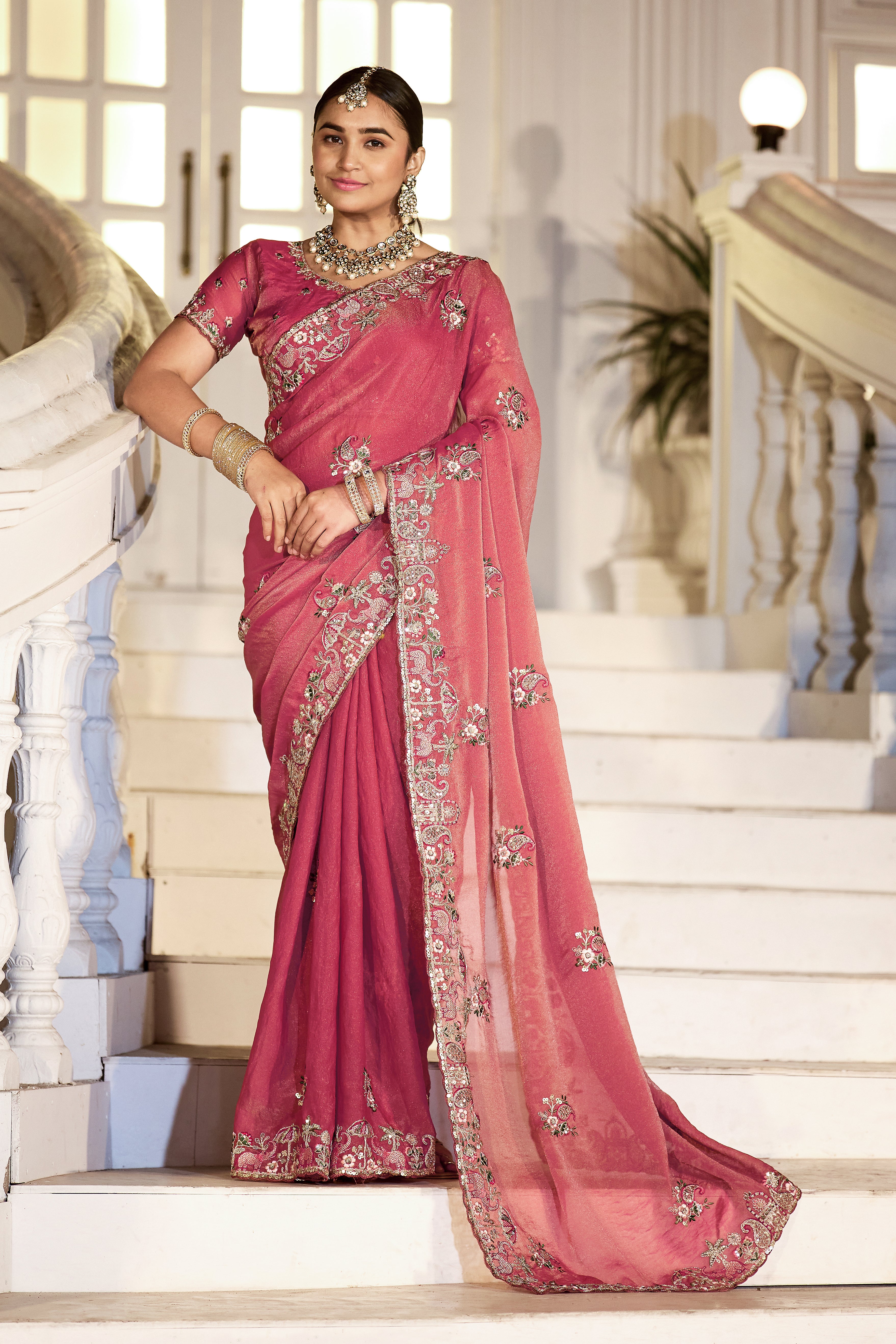 Nazakat Moss Shimmer Embroidered Saree with Designer Blouse