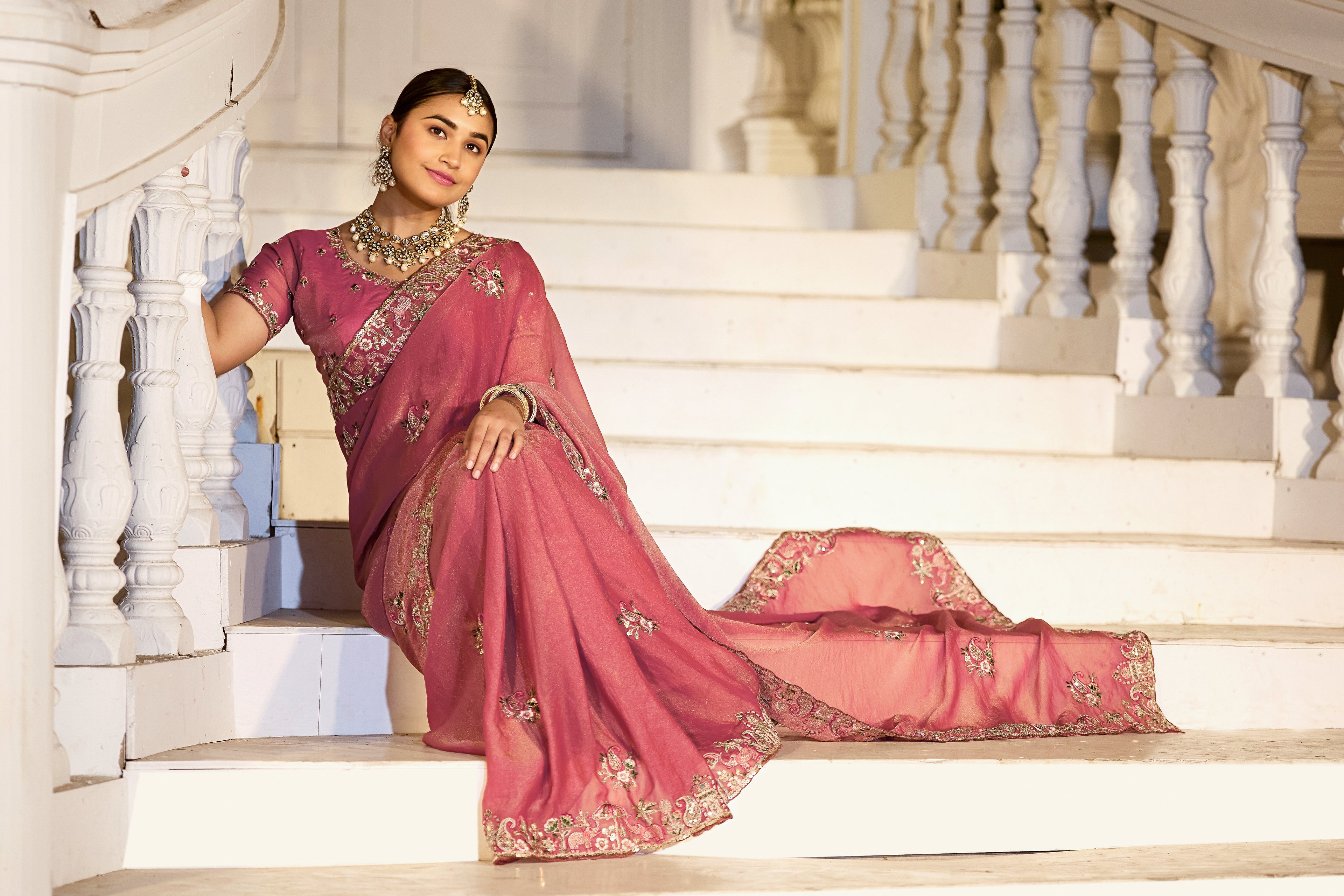 Nazakat Moss Shimmer Embroidered Saree with Designer Blouse