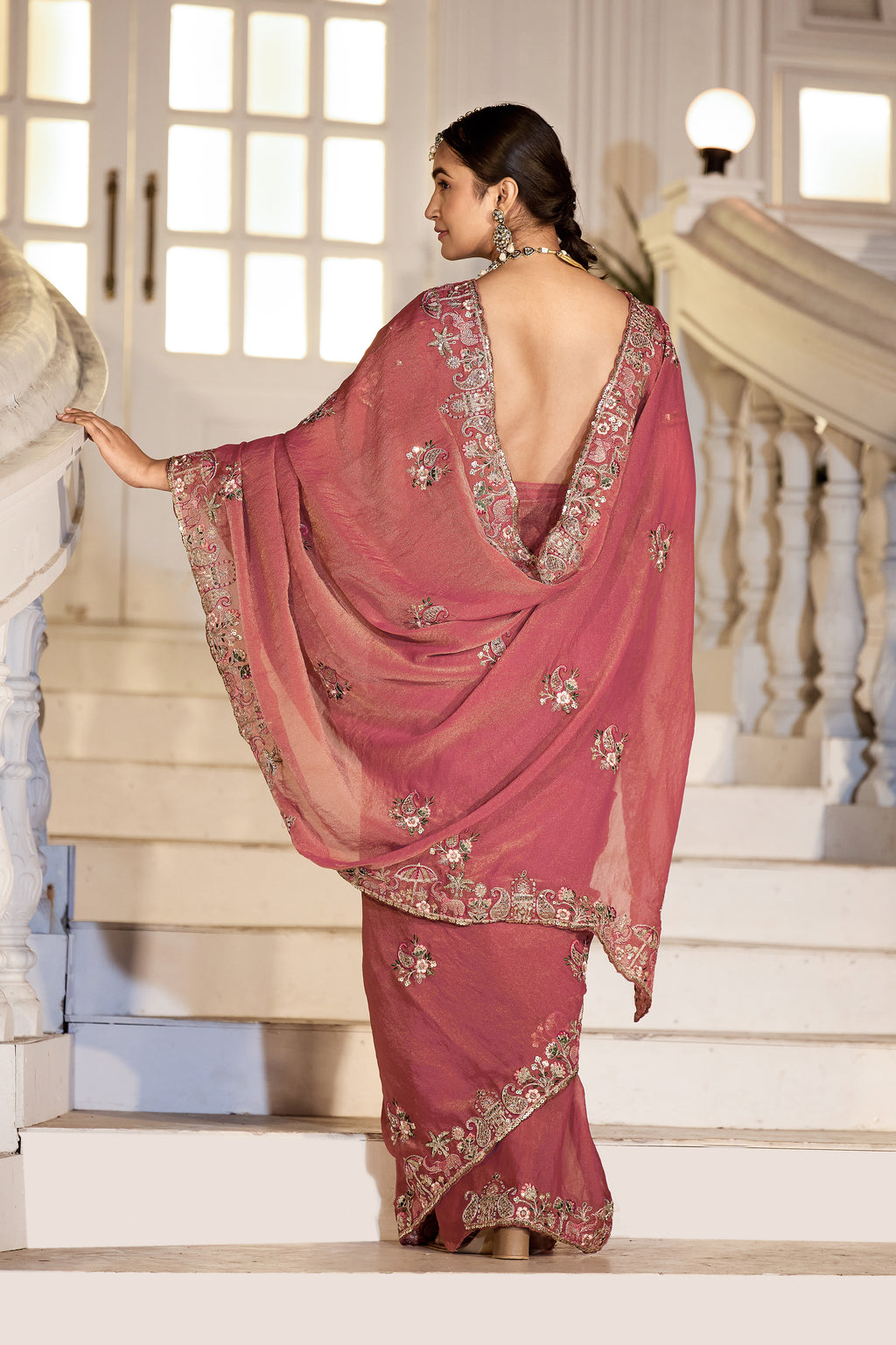 Nazakat Moss Shimmer Embroidered Saree with Designer Blouse