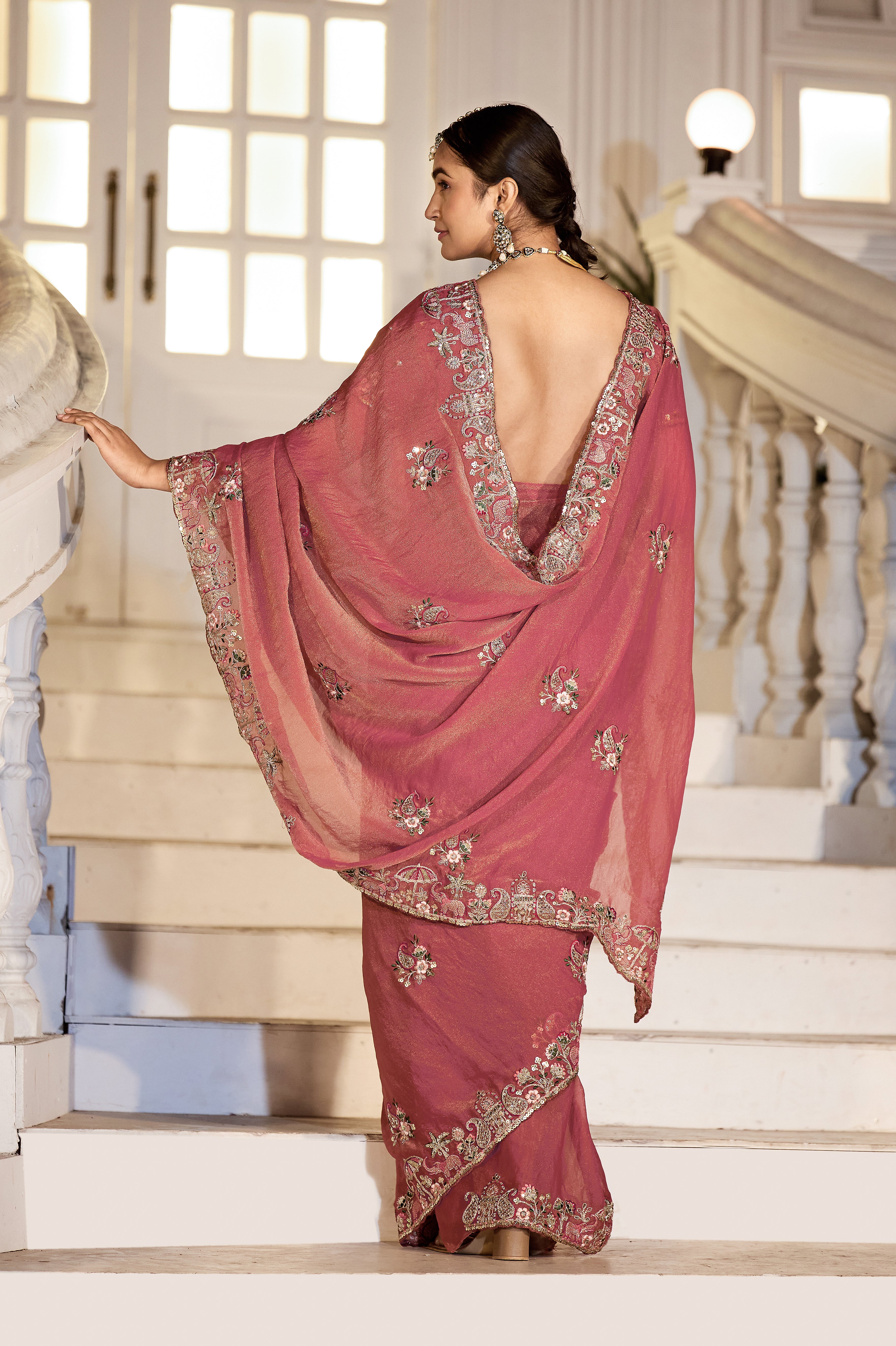 Nazakat Moss Shimmer Embroidered Saree with Designer Blouse