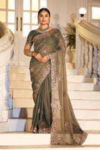 Nazakat Moss Shimmer Embroidered Saree with Designer Blouse