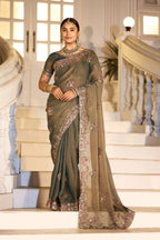 Nazakat Moss Shimmer Embroidered Saree with Designer Blouse