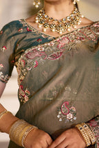 Nazakat Moss Shimmer Embroidered Saree with Designer Blouse