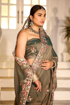 Nazakat Moss Shimmer Embroidered Saree with Designer Blouse