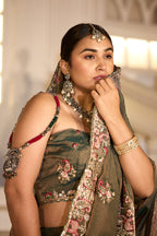 Nazakat Moss Shimmer Embroidered Saree with Designer Blouse