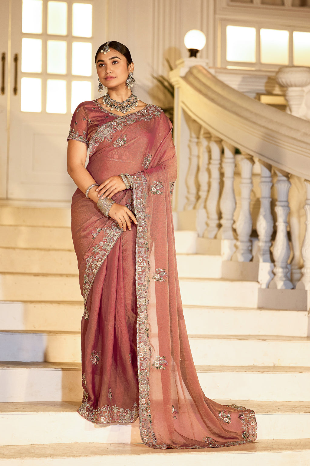 Nazakat Moss Shimmer Embroidered Saree with Designer Blouse