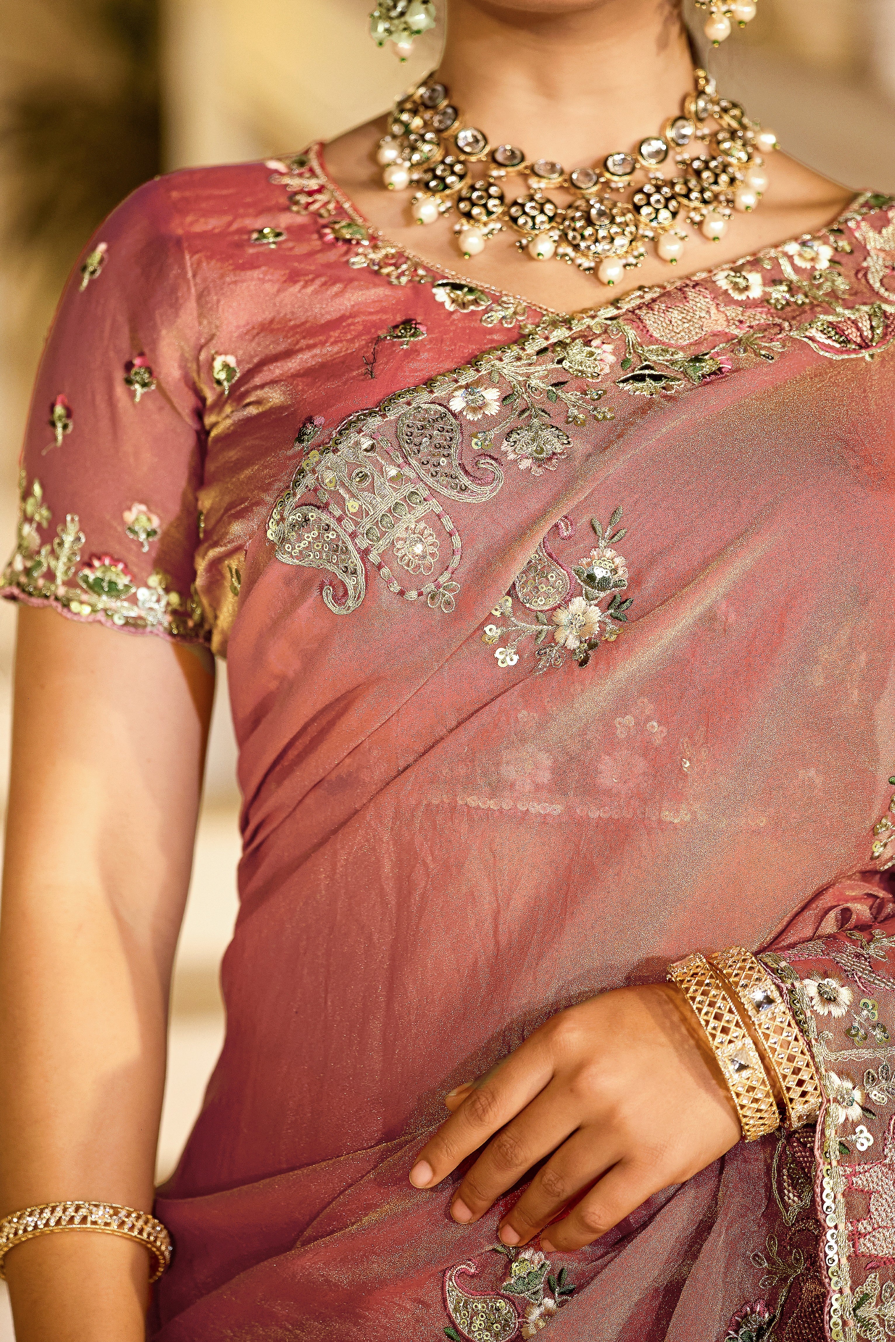 Nazakat Moss Shimmer Embroidered Saree with Designer Blouse