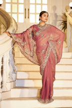 Nazakat Moss Shimmer Embroidered Saree with Designer Blouse