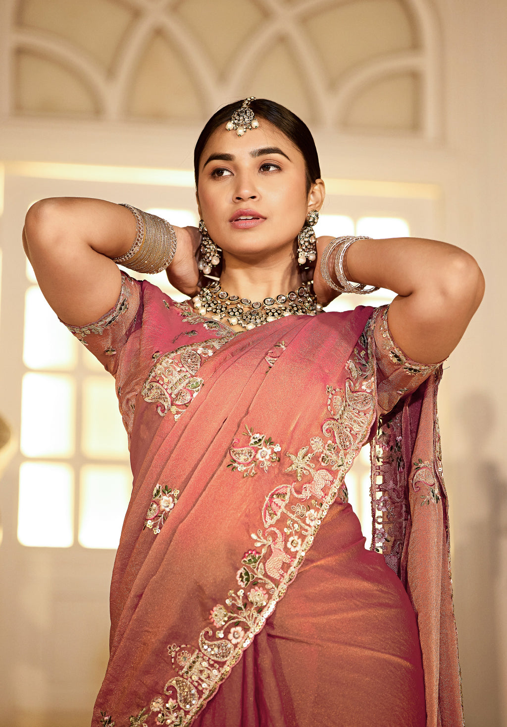 Nazakat Moss Shimmer Embroidered Saree with Designer Blouse