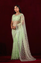 Saajvi Net Embroidered Saree with Sequin Work & Designer Blouse