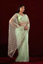 Saajvi Net Embroidered Saree with Sequin Work & Designer Blouse