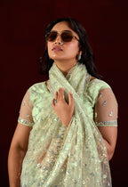 Saajvi Net Embroidered Saree with Sequin Work & Designer Blouse