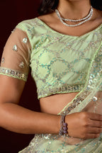 Saajvi Net Embroidered Saree with Sequin Work & Designer Blouse