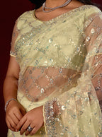 Saajvi Net Embroidered Saree with Sequin Work & Designer Blouse