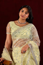Saajvi Net Embroidered Saree with Sequin Work & Designer Blouse