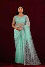 Saajvi Net Embroidered Saree with Sequin Work & Designer Blouse