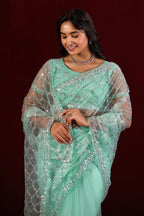 Saajvi Net Embroidered Saree with Sequin Work & Designer Blouse