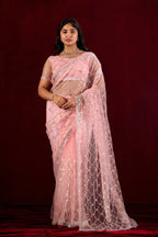 Saajvi Net Embroidered Saree with Sequin Work & Designer Blouse
