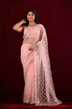 Saajvi Net Embroidered Saree with Sequin Work & Designer Blouse