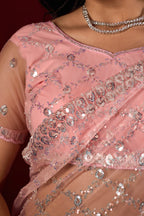Saajvi Net Embroidered Saree with Sequin Work & Designer Blouse