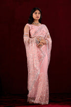 Saajvi Net Embroidered Saree with Sequin Work & Designer Blouse