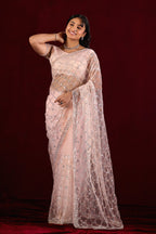 Saajvi Net Embroidered Saree with Sequin Work & Designer Blouse