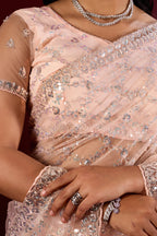 Saajvi Net Embroidered Saree with Sequin Work & Designer Blouse