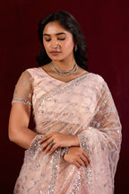 Saajvi Net Embroidered Saree with Sequin Work & Designer Blouse