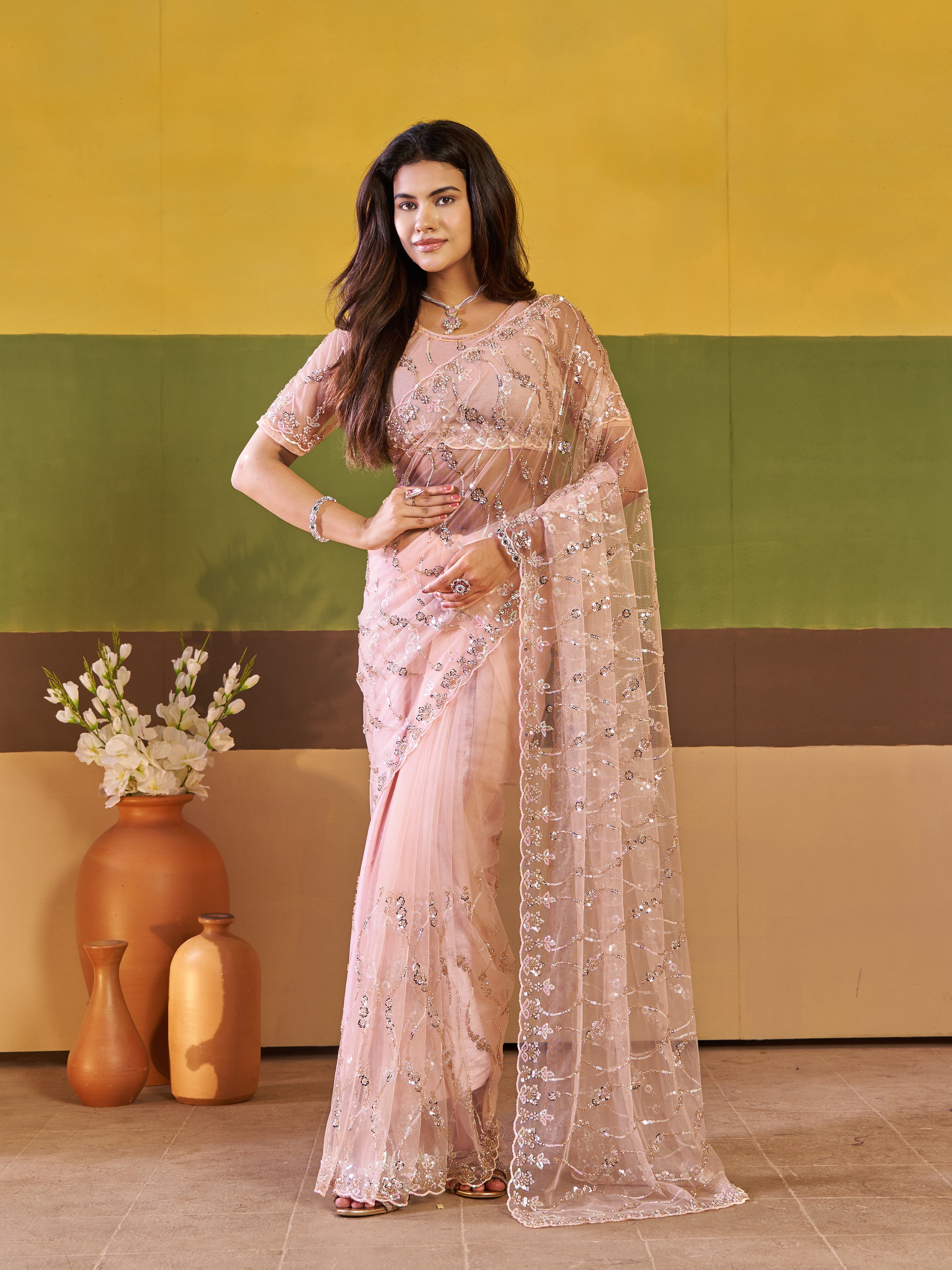 Nirva Net Embroidered Wedding Saree