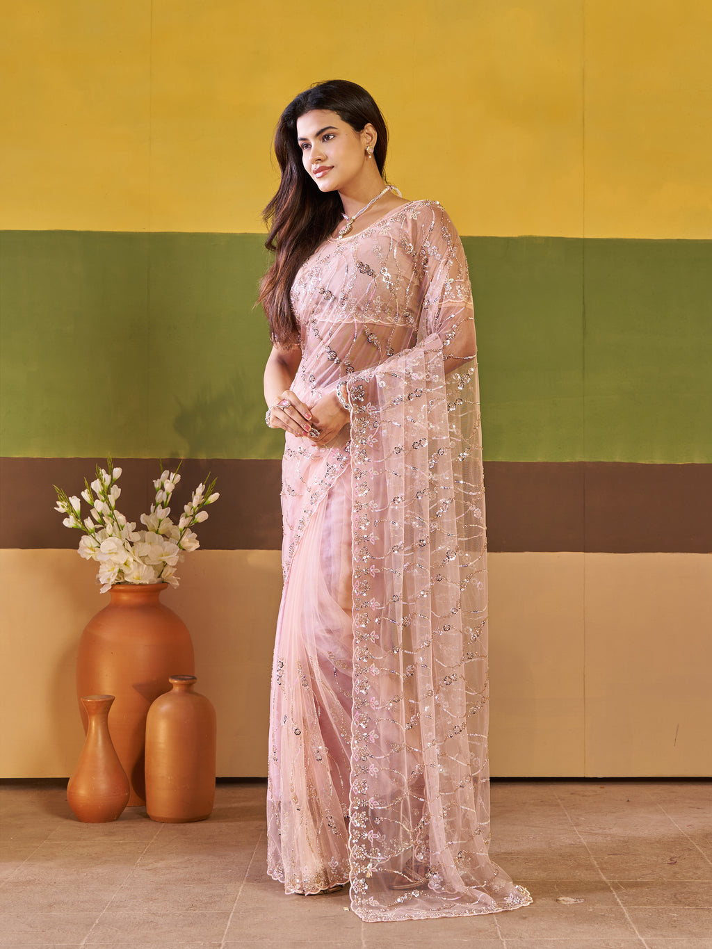 Nirva Net Embroidered Wedding Saree