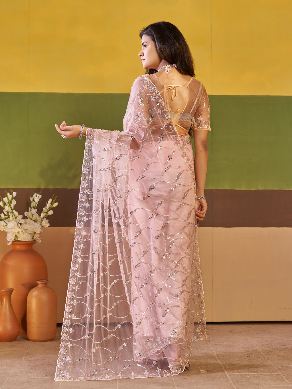 Nirva Net Embroidered Wedding Saree