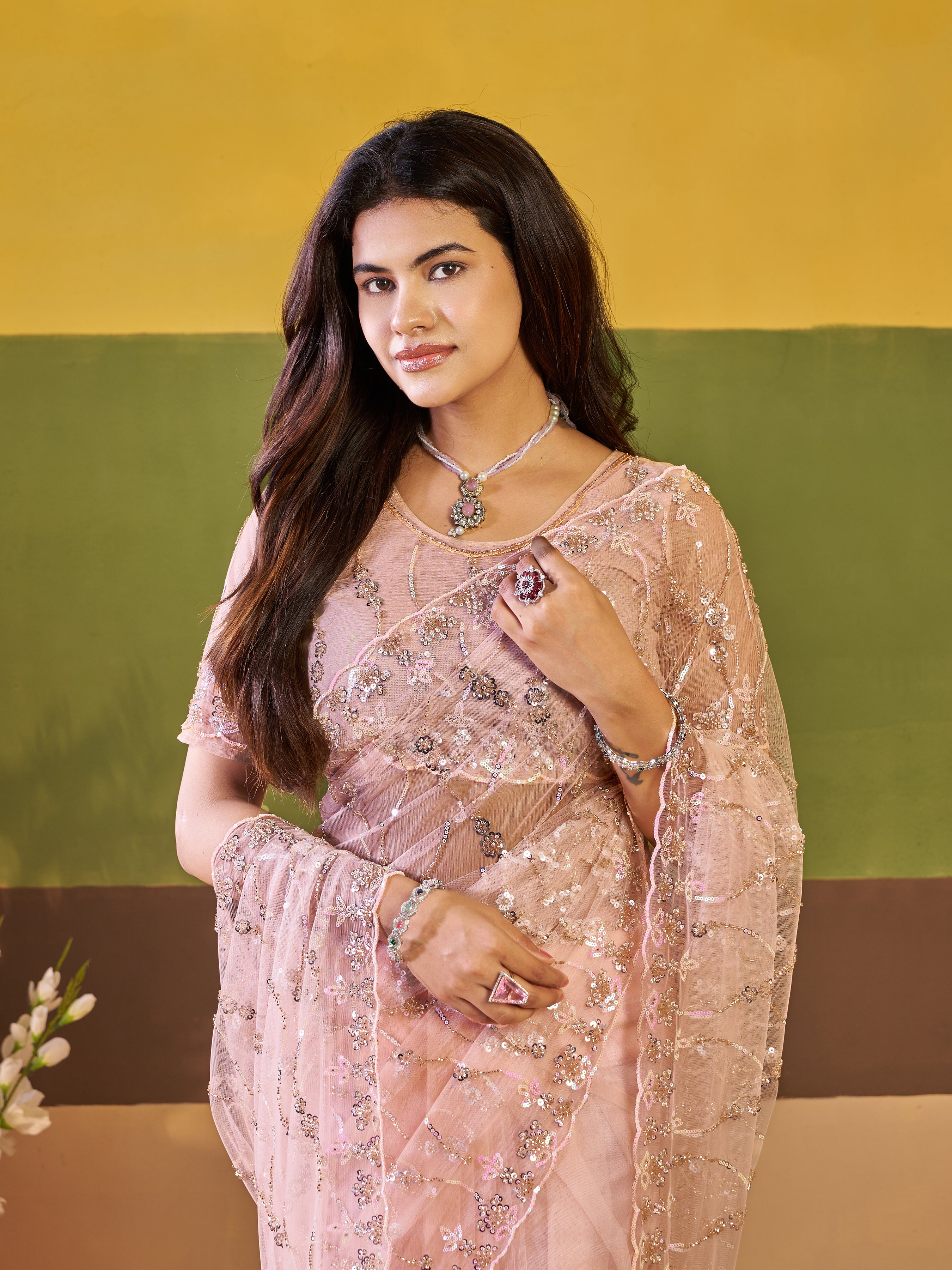 Nirva Net Embroidered Wedding Saree