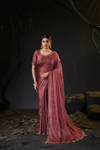 Falguni 3 Designer Saree | Shimmer Chiffon with Star Motif Embroidery, Sirosky Work & Pearl Border Drops