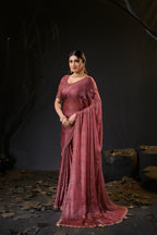 Falguni 3 Designer Saree | Shimmer Chiffon with Star Motif Embroidery, Sirosky Work & Pearl Border Drops