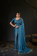 Falguni 3 Designer Saree | Shimmer Chiffon with Star Motif Embroidery, Sirosky Work & Pearl Border Drops