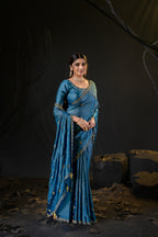 Falguni 3 Designer Saree | Shimmer Chiffon with Star Motif Embroidery, Sirosky Work & Pearl Border Drops
