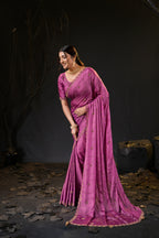 Falguni 3 Designer Saree | Shimmer Chiffon with Star Motif Embroidery, Sirosky Work & Pearl Border Drops
