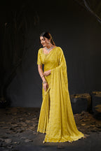 Sunehari Satin Saree with Embroidered Booti & Scalloped Border | 4 Colours