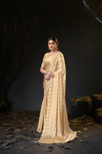 Sunehari Satin Saree with Embroidered Booti & Scalloped Border | 4 Colours