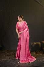 Sunehari Satin Saree with Embroidered Booti & Scalloped Border | 4 Colours