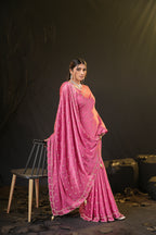 Sunehari Satin Saree with Embroidered Booti & Scalloped Border | 4 Colours