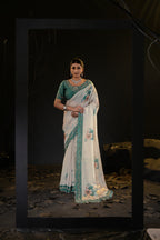 Taranika Floral Satin Saree with Scalloped Stone Border