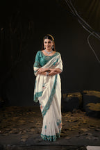 Taranika Floral Satin Saree with Scalloped Stone Border
