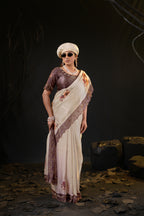 Taranika Floral Satin Saree with Scalloped Stone Border