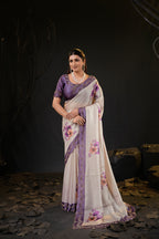 Taranika Floral Satin Saree with Scalloped Stone Border