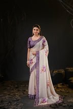 Taranika Floral Satin Saree with Scalloped Stone Border