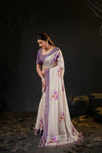 Taranika Floral Satin Saree with Scalloped Stone Border