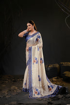 Taranika Floral Satin Saree with Scalloped Stone Border