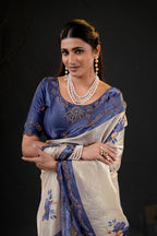Taranika Floral Satin Saree with Scalloped Stone Border